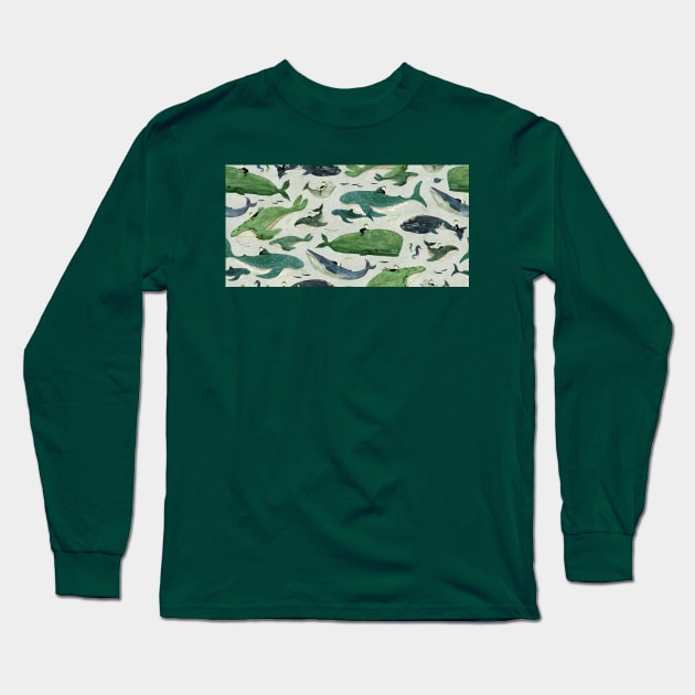 Whale rider cabbages Long Sleeve T-Shirt by katherinequinnillustration